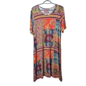 Johnny Was Allie Flower Mixed Print‎ Swing Dress Size Large Bamboo Blend